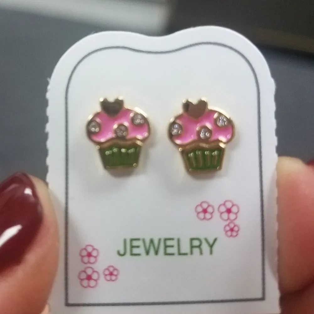 14k gold plated Enamel Cupcake Earrings